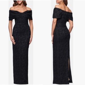 Betsy & Adam Floral Jacquard Off the Shoulder Sheath Gown, Size 10, Black, NEW